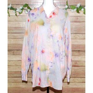 Scotch & Soda Colorful Watercolor Print Oversized Button Front Blouse EU40 US 8